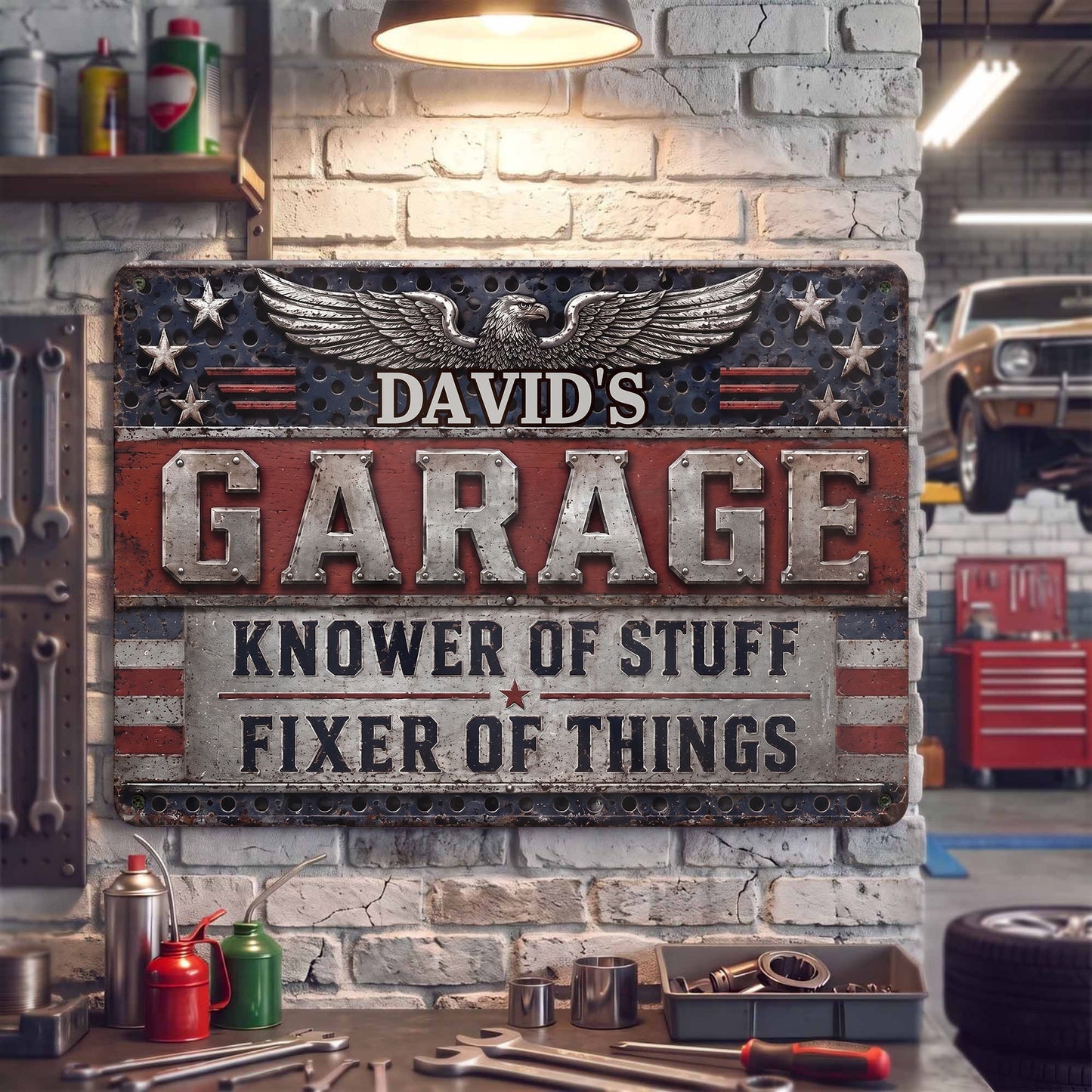 Garage Knower Of Stuff Fixer Of Things - Personalized Metal Sign for Workshop Decor