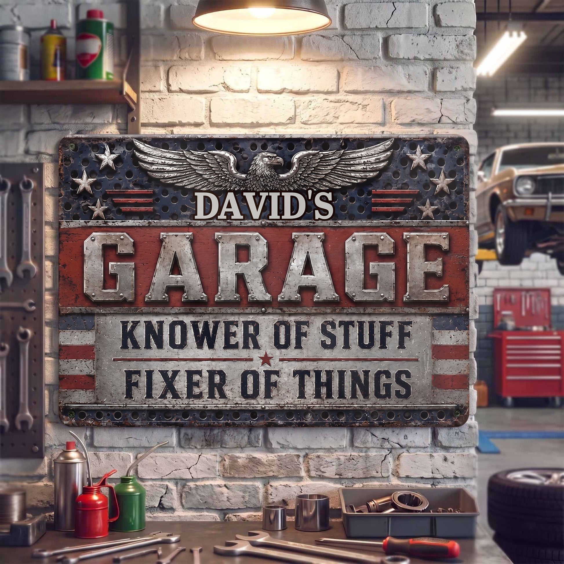 Garage Knower Of Stuff Fixer Of Things - Personalized Metal Sign for Workshop Decor