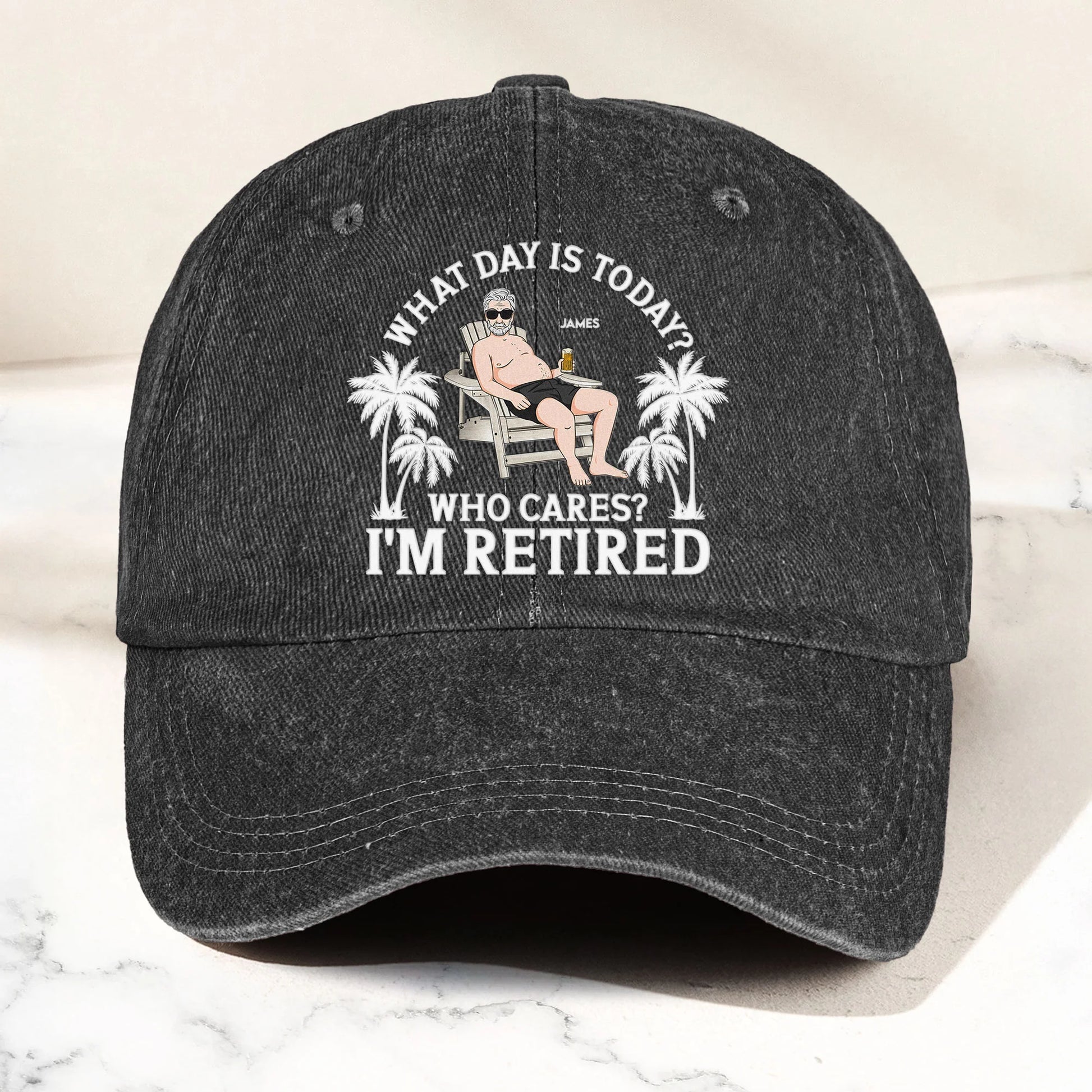 Personalized Retirement Denim Cap for Dad with personalized design details for meaningful gifting
