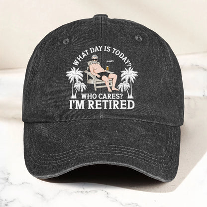 Personalized Retirement Denim Cap for Dad with personalized design details for meaningful gifting