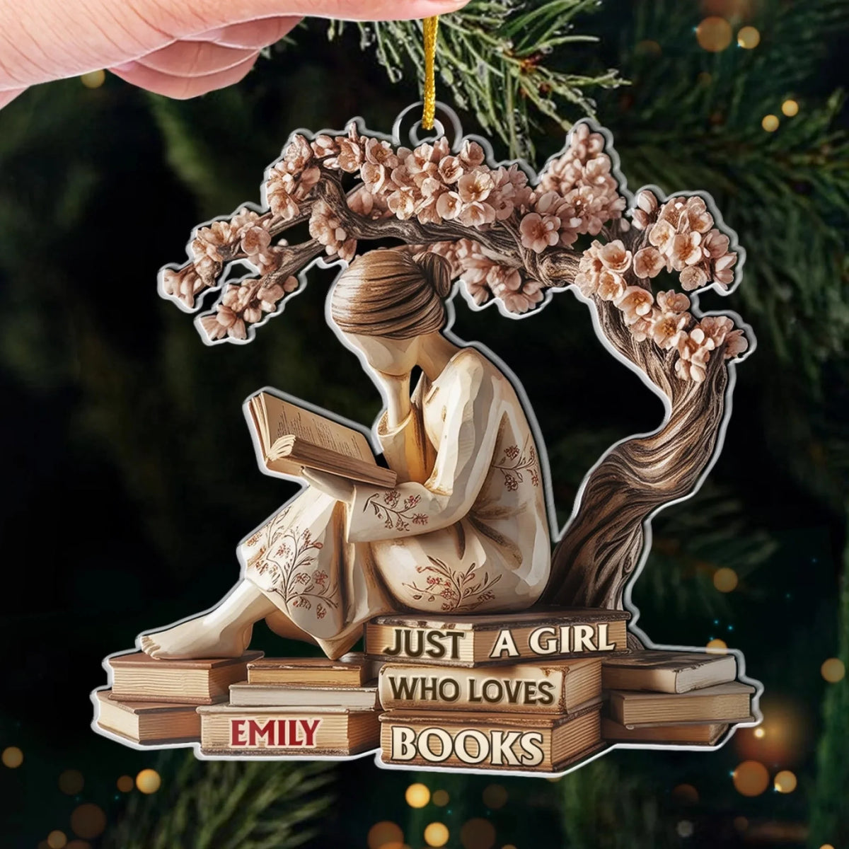 Just A Girl Who Loves Books Personalized Acrylic Ornament - Reader Christmas Keepsake for Book Lovers