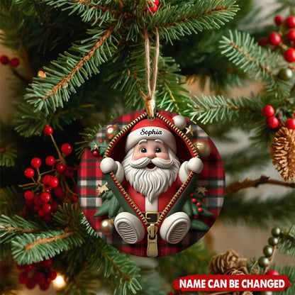 Funny Zipper Plaid Santa Personalized Ceramic Ornament - Christmas Keepsake for Family