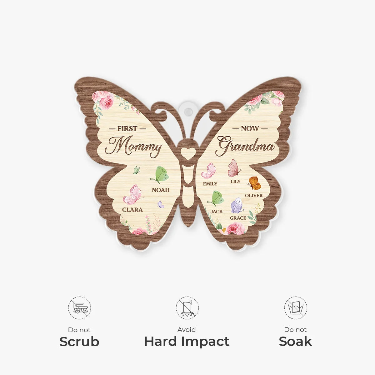 First Mommy Now Grandma Butterfly Acrylic Ornament - Custom Names Keepsake Gift for Grandmother