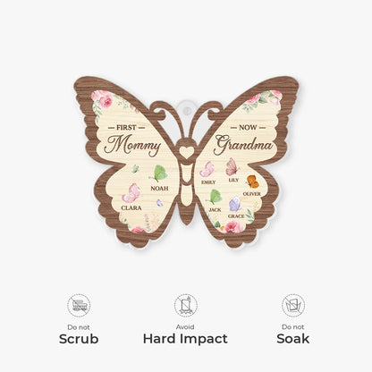 First Mommy Now Grandma Butterfly Acrylic Ornament - Custom Names Keepsake Gift for Grandmother