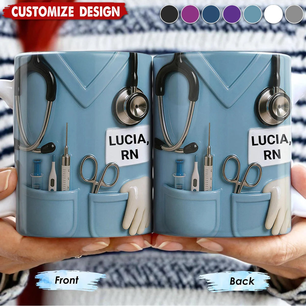 Custom Nurse Scrubs Coffee Mug - Personalized Stethoscope RN Gift for Healthcare Workers