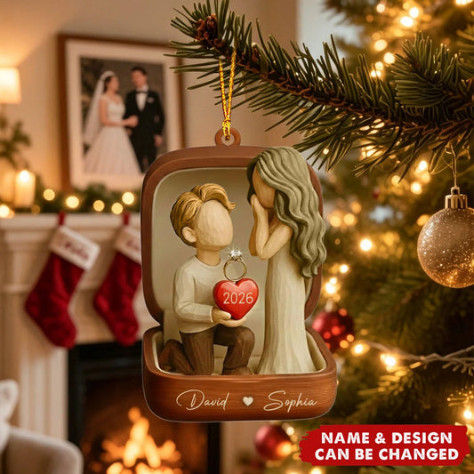 "She Said Yes" Personalized Marriage Proposal Acrylic Ornament - Custom Engagement Gift for Couples