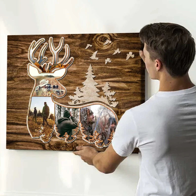 Personalized Deer Hunting Photo Collage Canvas - Custom Gift for Hunting Buddy