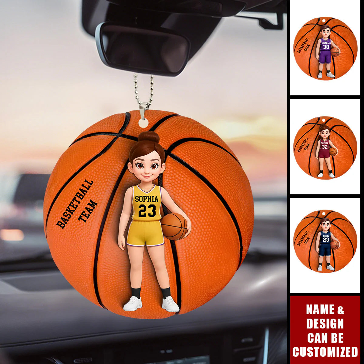 Personalized Basketball Car Ornament personalization view for Daughter/Granddaughter