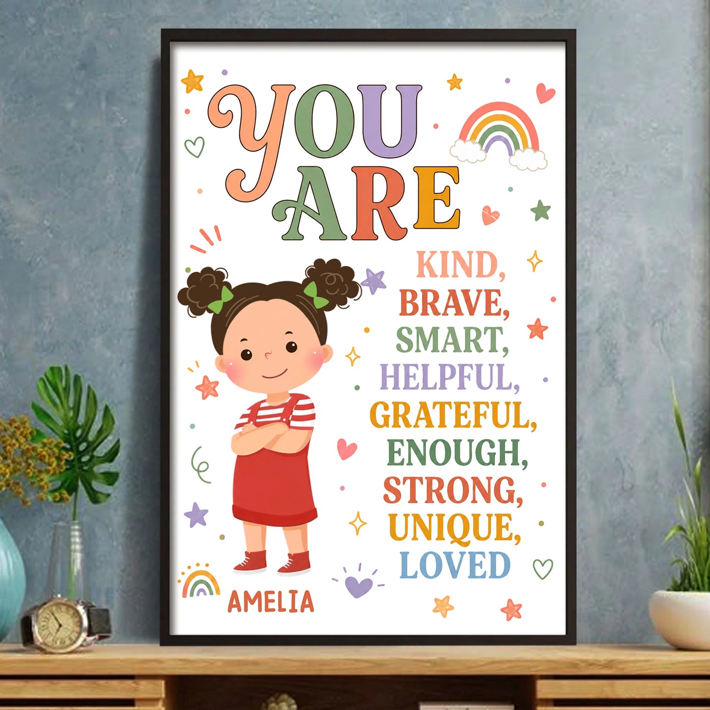 Custom Kids Affirmation Poster for Daughter/Granddaughter with personalized design details for meaningful gifting