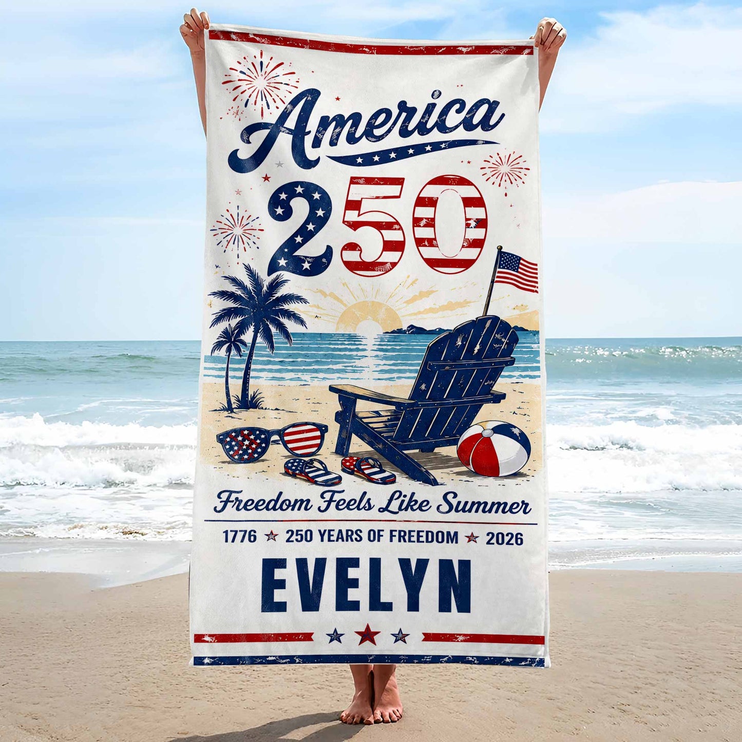 Custom Patriotic Beach Towel personalization view for Family