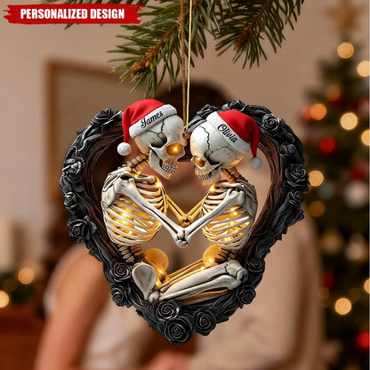 Personalized Skeleton Couple Acrylic Ornament - Custom Names Gothic Skull Heart Keepsake Gift