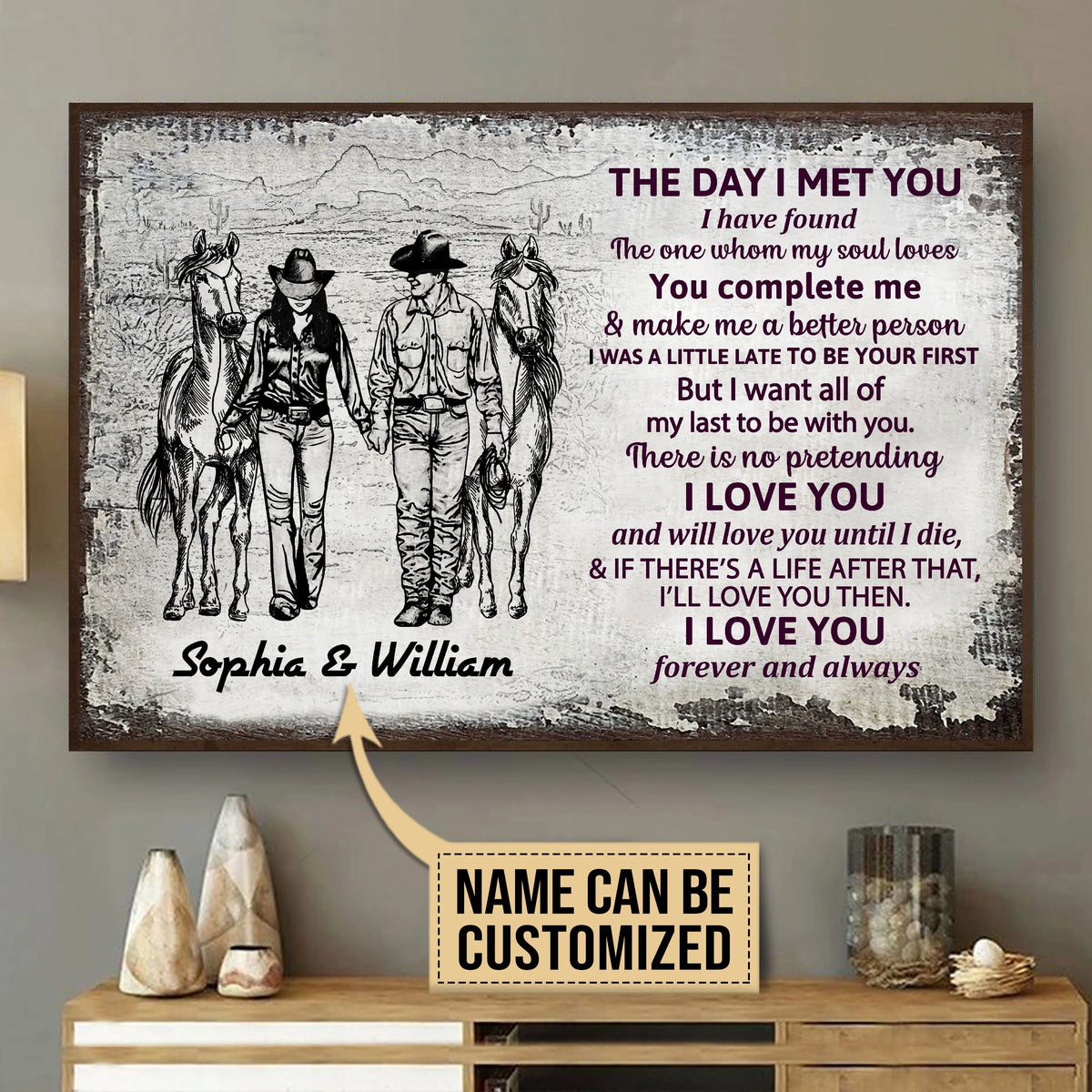 The Day I Met You Personalized Cowboy Couple Canvas / Poster - Custom Anniversary Gift for Husband or Wife