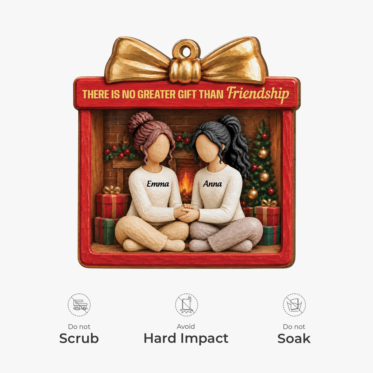 "There Is No Greater Gift Than Friendship" Personalized Wooden Ornament - Custom Christmas Keepsake for Best Friends