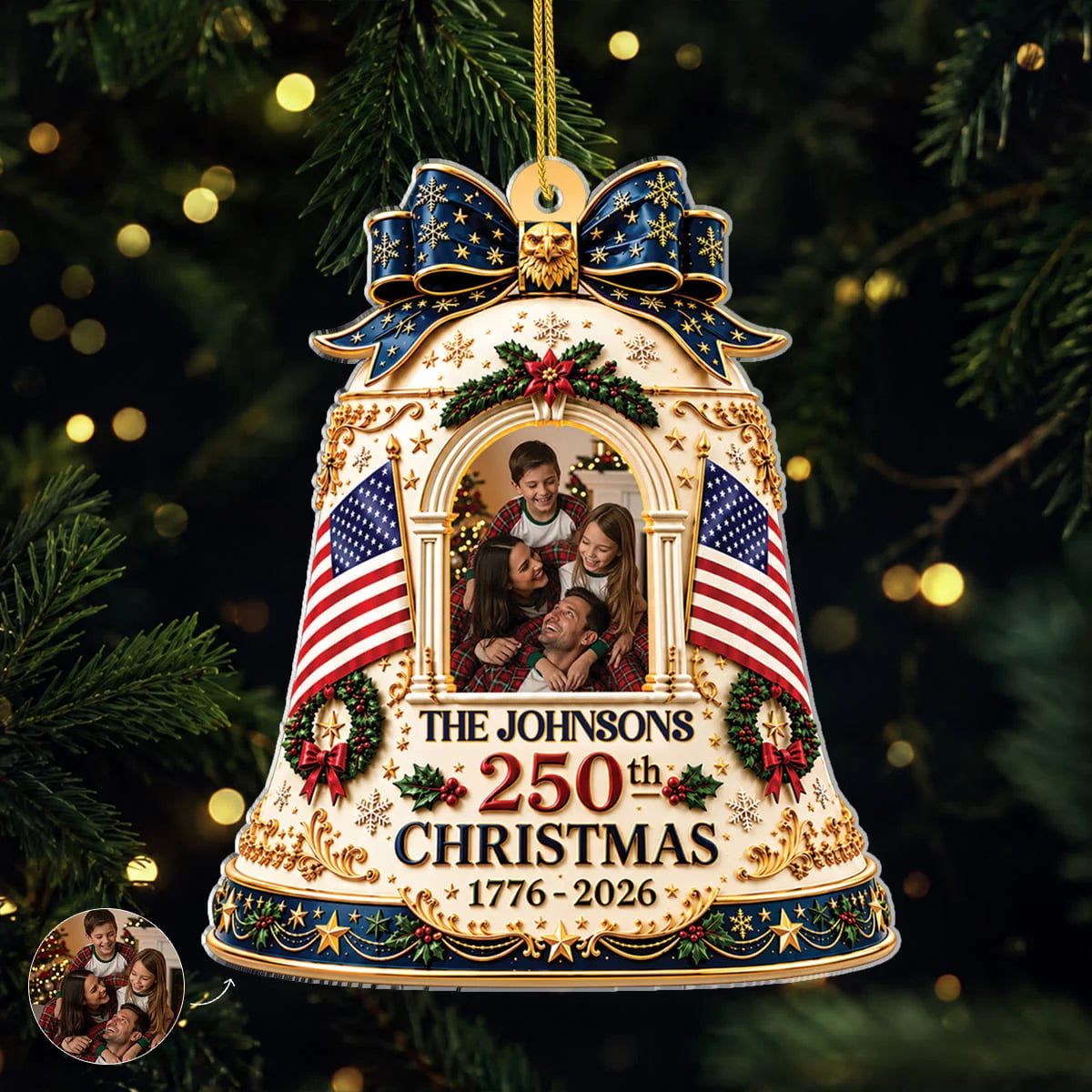 USA 250th Liberty Bell Personalized Patriotic Acrylic Photo Ornament - Christmas Keepsake for Families