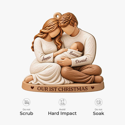 "Our 1st Christmas" Personalized Wooden Ornament - Holiday Keepsake for Family Newborn