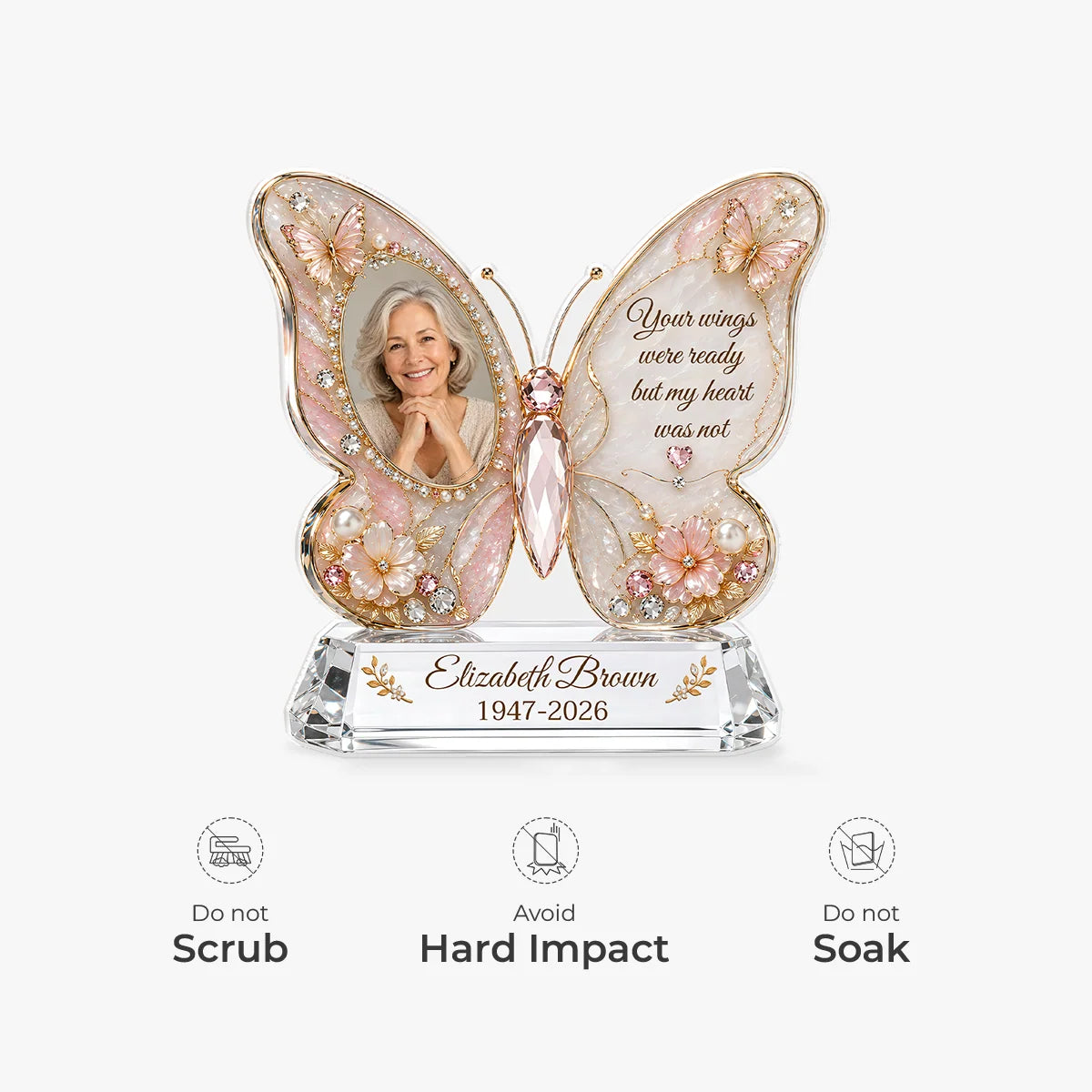 "Your Wings Were Ready" Personalized Memorial Acrylic Plaque - Custom Photo Butterfly Keepsake