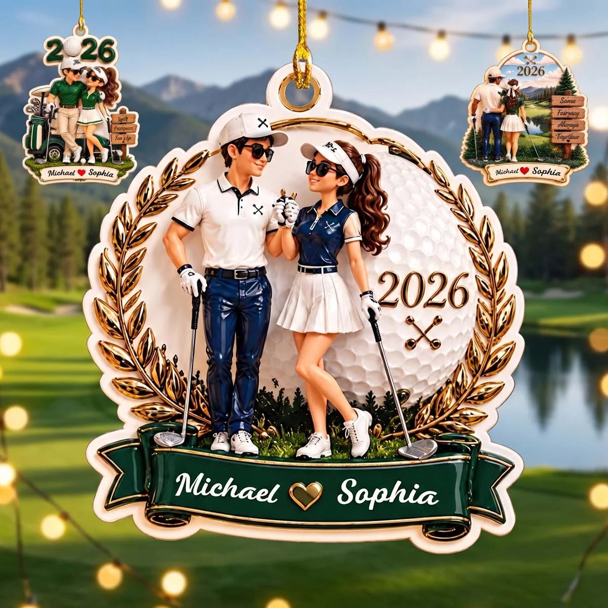 Golf Partners For Life Personalized Golf Couple Wooden Ornament - Custom Wooden Christmas Keepsake for Couples