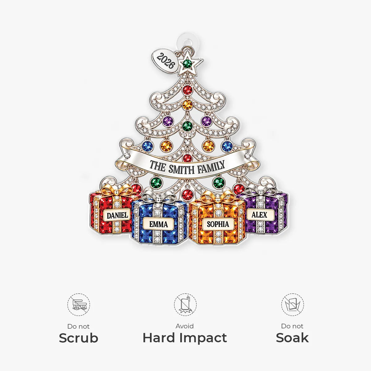 Sparkling Jewel Tree Personalized Acrylic Ornament - Custom Names for Family Christmas Keepsake