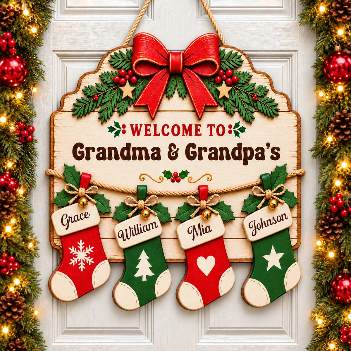 Merry Christmas Family Stockings 2D Flat Printed - Personalized Wood Sign - Christmas Decor For Family, Grandparents, Decor Gift 9307ed41-4960-4b8c-9a2b-03af7800c911-4.jpg