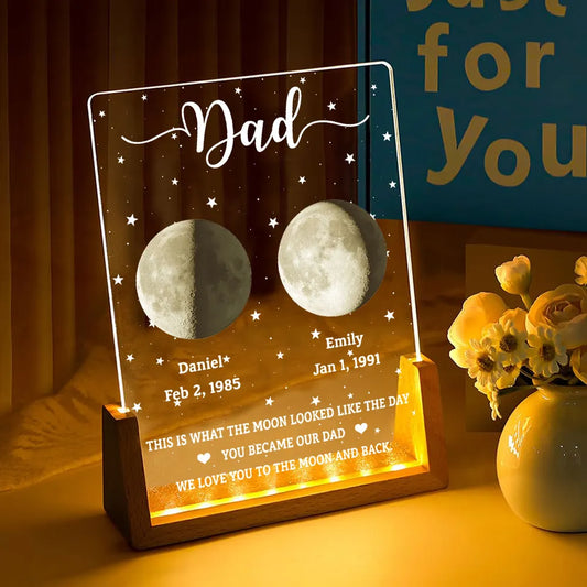 "The Day You Became My Dad" Custom Moon Phase Night Light - Personalized Gift for Dad