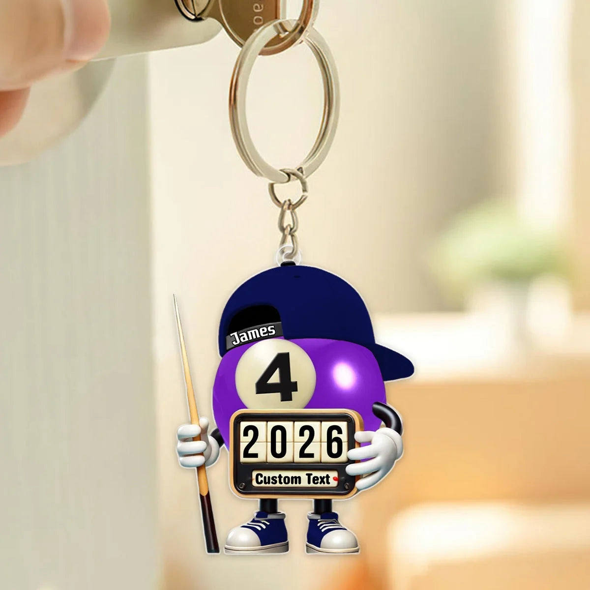 Custom Name and Year Billiard Keychain - Personalized Pool Ball Keepsake Gift for Cue Sports Fans and Players