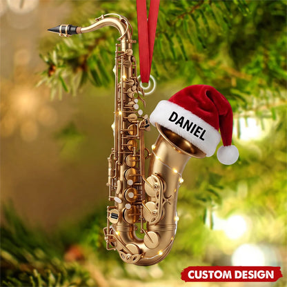 Personalized Saxophone Christmas Ornament - Custom Musician Acrylic Keepsake Gift for Band Player