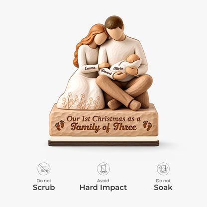 "Our 1st Christmas as a Family of Three" Personalized Wooden Plaque - Keepsake for New Parents