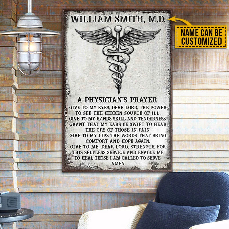 "A Physician's Prayer" Personalized Canvas / Poster - Custom Doctor Wall Art for Medical Office