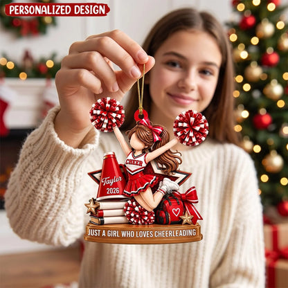 Just A Girl Who Loves Cheerleading Personalized Wooden Ornament - Christmas Gift for Cheer Daughter