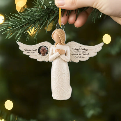 On Angel's Wings You Were Taken - Personalized Photo Memorial Acrylic Ornament Keepsake Gift