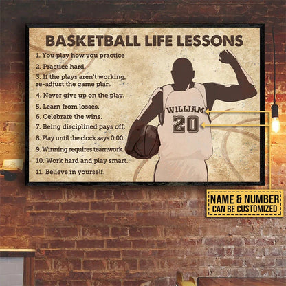 Basketball Life Lessons Personalized Poster / Canvas - Custom Basketball Player Wall Art Gift