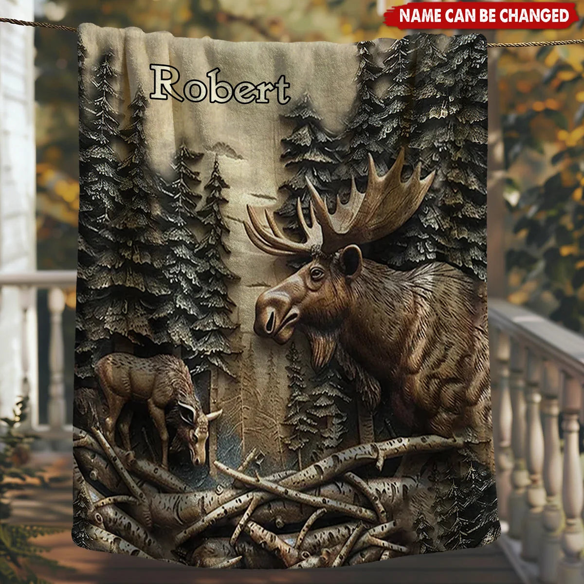 Personalized Hunting Blanket with Name - Custom Outdoor Moose Print Gift for Hunters