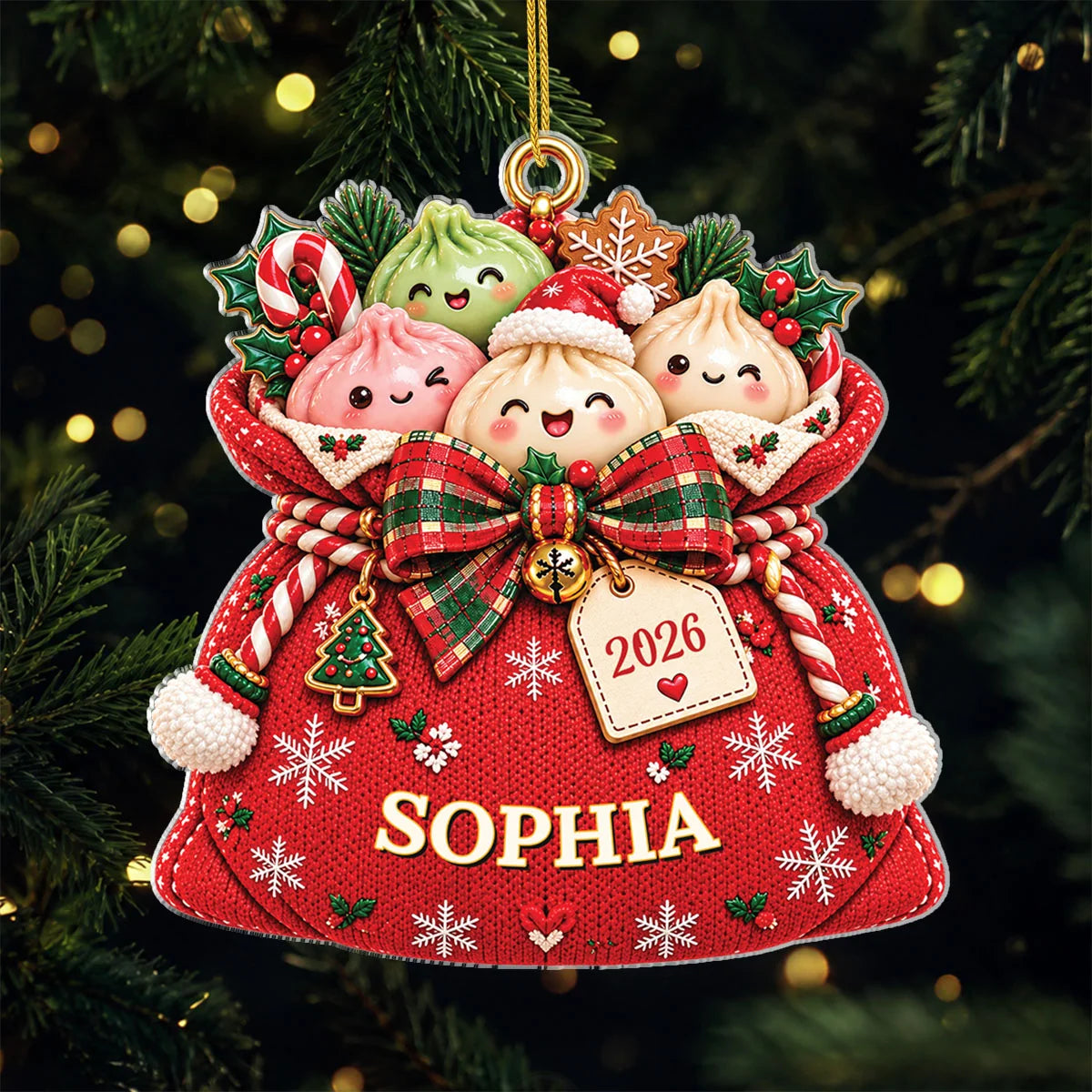 Cute Dumpling Sack Personalized Christmas Acrylic Ornament - Custom Gift for Kids and Family