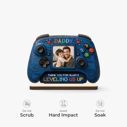"Thank You For Always Leveling Us Up" Custom Wooden Plaque - Personalized Gamer Dad Gift