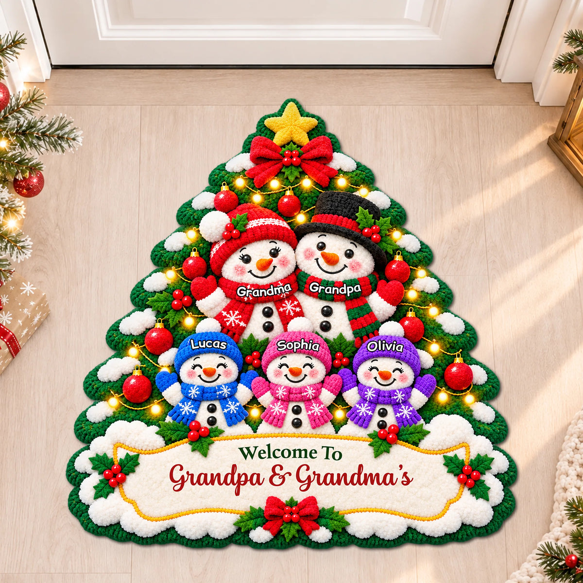 Welcome to Grandma & Grandpa's Personalized Snowman Doormat - Christmas Gift for Grandparents