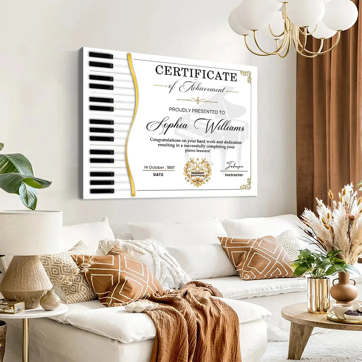 Certificate of Achievement Personalized Piano Canvas / Poster - Custom Music Graduation Keepsake Wall Decor for Pianists