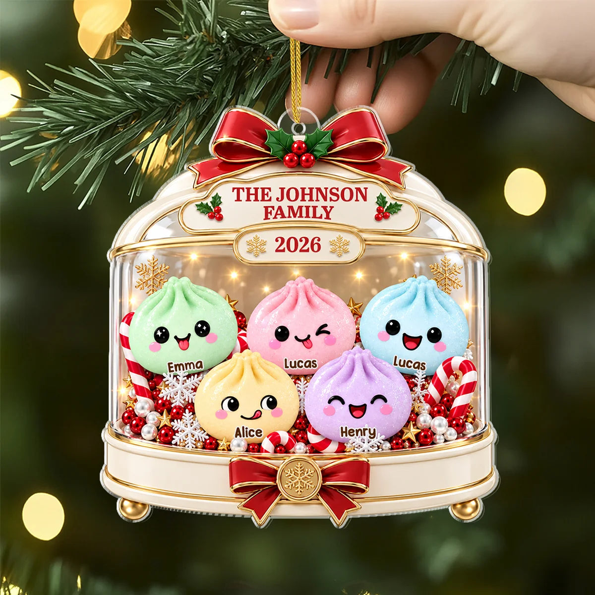 Custom Dumpling Family Christmas Acrylic Ornament - Personalized Holiday Keepsake Gift