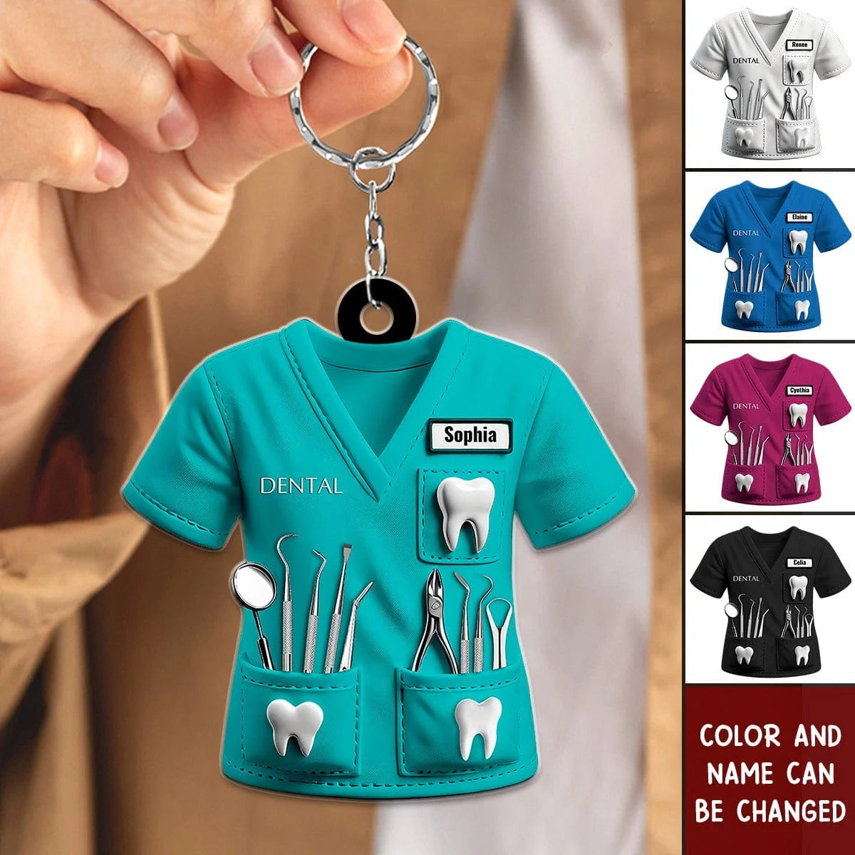Personalized Dentist Uniform Keychain - Custom Name Scrub Acrylic Keyring Gift  for Hygienist