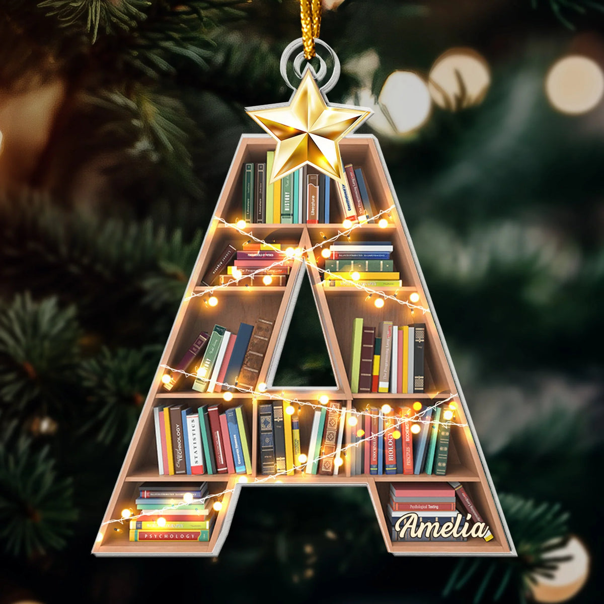 Personalized Book Lover Ornament - Custom Bookshelf Initial Acrylic Christmas Keepsake for Readers & Librarians