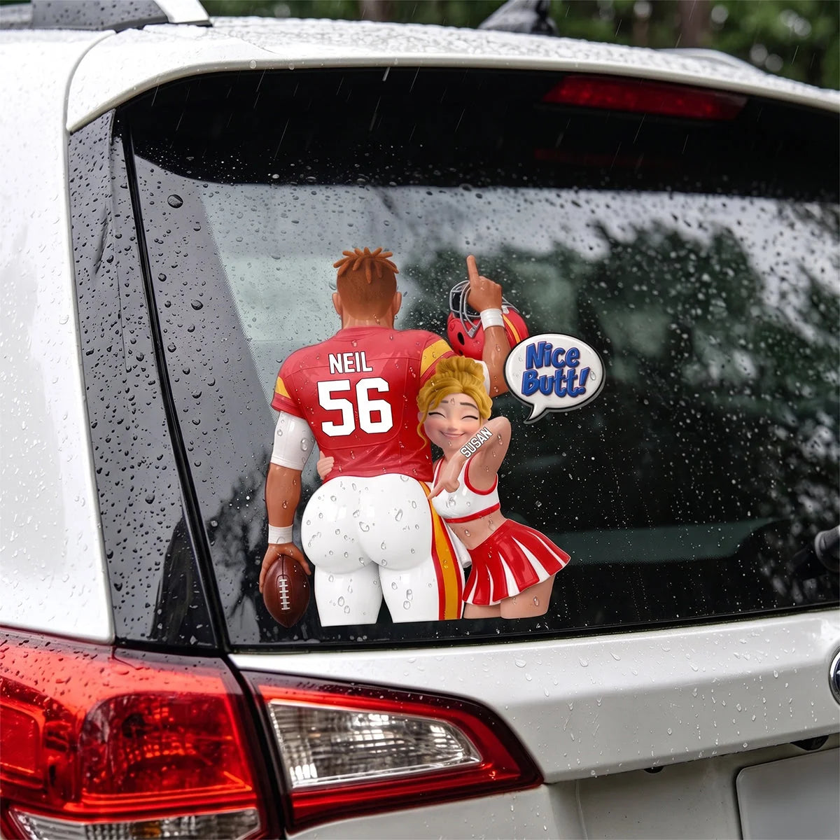 "Nice Butt!" Custom Football Couple Car Decal - Personalized Sports Sticker Gift for Couples