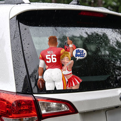 "Nice Butt!" Custom Football Couple Car Decal - Personalized Sports Sticker Gift for Couples