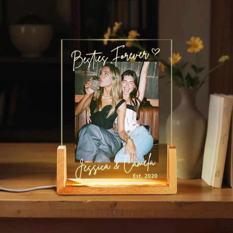 Besties Forever Personalized Photo Night Light - Custom Acrylic Keepsake Gift for Best Friends