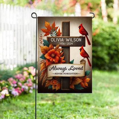 Always Loved Never Forgotten Personalized Garden Flag - Custom Cardinal Memorial Tribute Yard Flag for Family