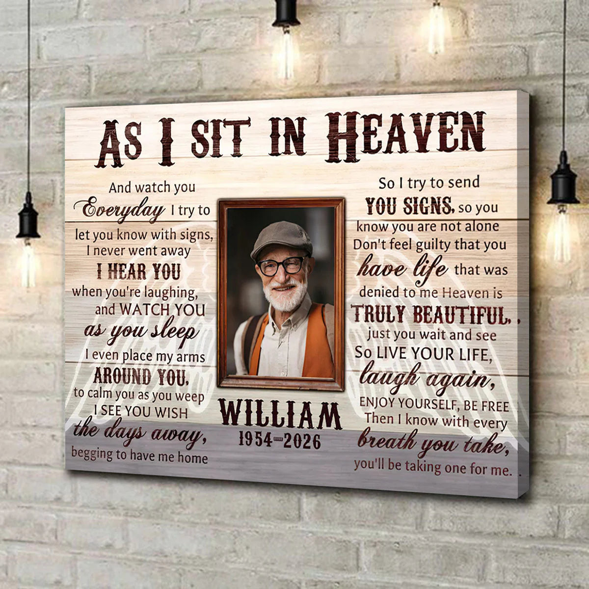 Custom As I Sit In Heaven Memorial Photo Canvas for Family with personalized design details for meaningful gifting
