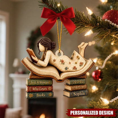 "Just A Woman Who Loves Books" Custom Wooden Ornament - Personalized Gift for Book Lovers