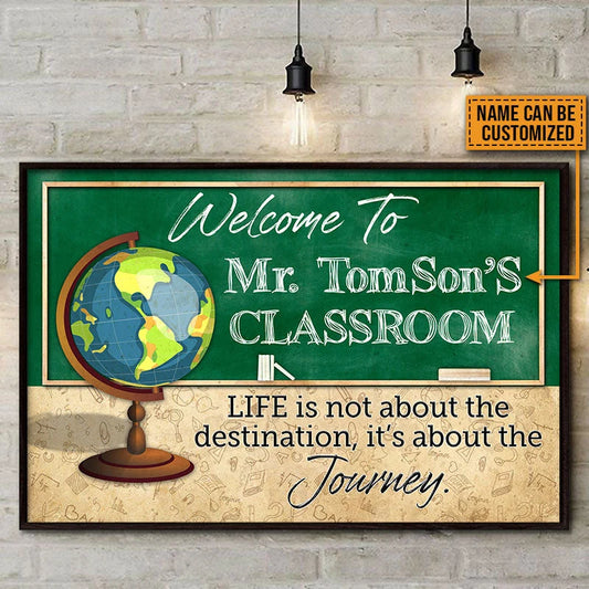"Life Is About The Journey" Personalized Teacher Classroom Poster / Canvas - Custom Name Wall Art Gift for Teachers