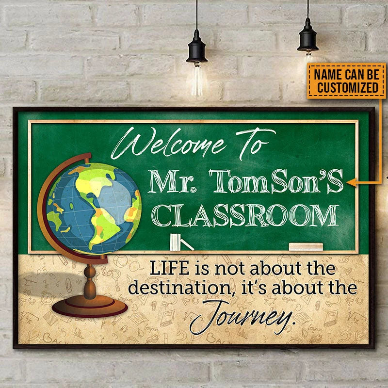 "Life Is About The Journey" Personalized Teacher Classroom Poster / Canvas - Custom Name Wall Art Gift for Teachers