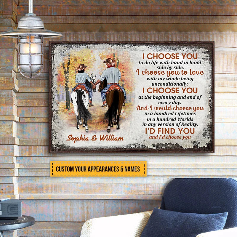 I Choose You Personalized Cowboy Couple Poster / Canvas - Custom Horse Lovers Wall Art Gift