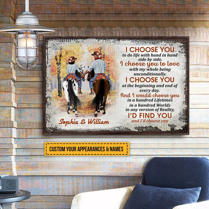 I Choose You Personalized Cowboy Couple Poster / Canvas - Custom Horse Lovers Wall Art Gift