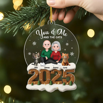 "You & Me And The Cats" Personalized Couple Acrylic Ornament - Custom Christmas Keepsake Gift for Cat Lovers